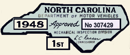 1948 North Carolina INSPECTION Sticker.